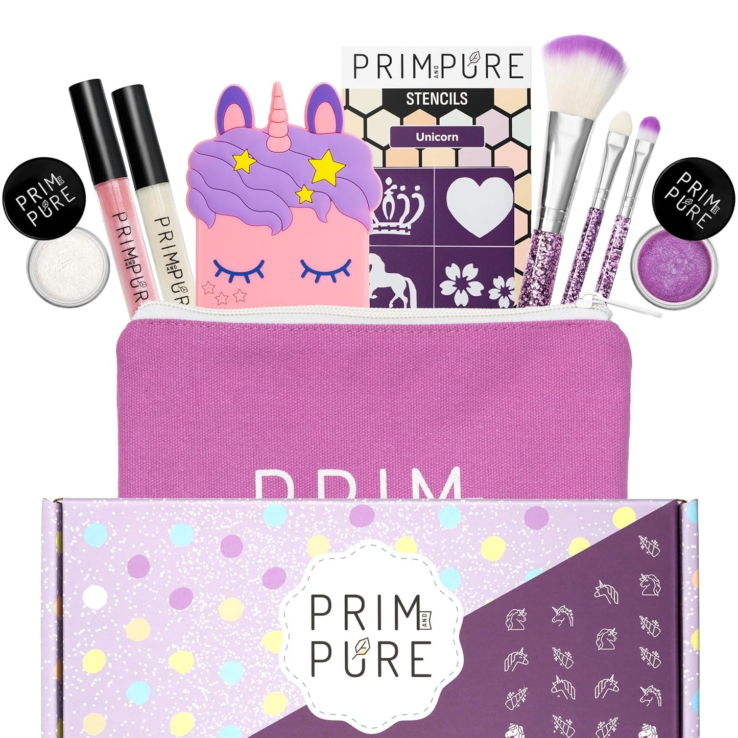 Mineral Gift Set with Unicorn Mirror| Perfect for Play Dates & Birthday Parties | Kids Eyeshadow Makeup – Mineral | Organic & Natural Makeup Kit for Kids| Made in USA (Purple)