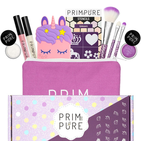 Mineral Gift Set with Unicorn Mirror| Perfect for Play Dates & Birthday Parties | Kids Eyeshadow Makeup – Mineral | Organic & Natural Makeup Kit for Kids| Made in USA (Purple)