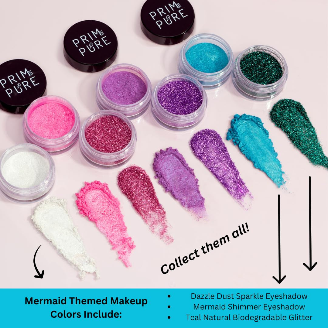 Kids Makeup Gift Set - Stencil, Makeup Eyeshadow Bioglitter Lip Gloss and Cosmetic Bag Mirror Makeup Brush Accessories (Mermaid Blue)